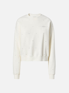Casey white cotton sweatshirt with rhinestone appliquè