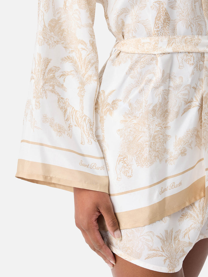 Kurzer Carly-Kimono aus Seide mit toile de Jouy-Print 