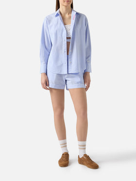 Light blue striped seersucker Cristal shirt with embroidery