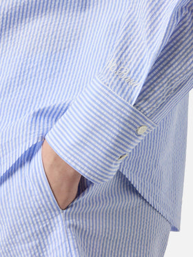 Light blue striped seersucker Cristal shirt with embroidery