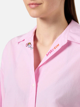 Pink striped cotton poplin Cristal shirt with embroidery