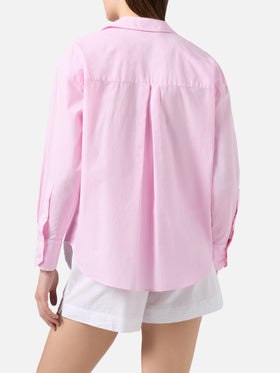 Pink striped cotton poplin Cristal shirt with embroidery