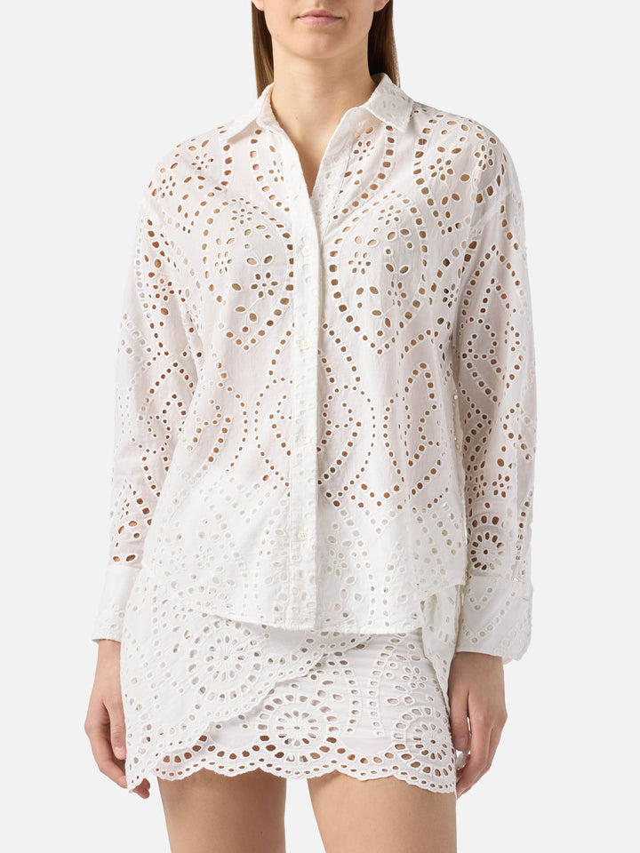 Camicia Cristal in cotone sangallo bianco