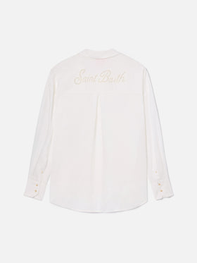 Weißes Leinenhemd Cristal mit perforierter Saint Barth-Stickerei 
