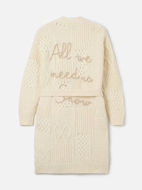 Maxi cardigan da donna con ricamo e cintura