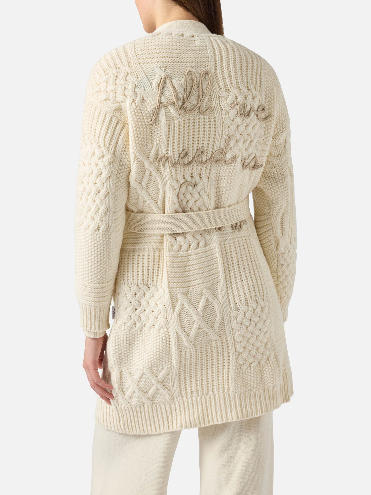 Maxi cardigan da donna con ricamo e cintura