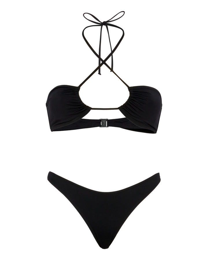 Bikini Dahlia Lido nero con top a fascia e slip classici