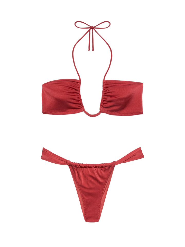 Noelle shimmer brick red cheekiest swim briefs - Dahlia shimmer brick red bandeau top