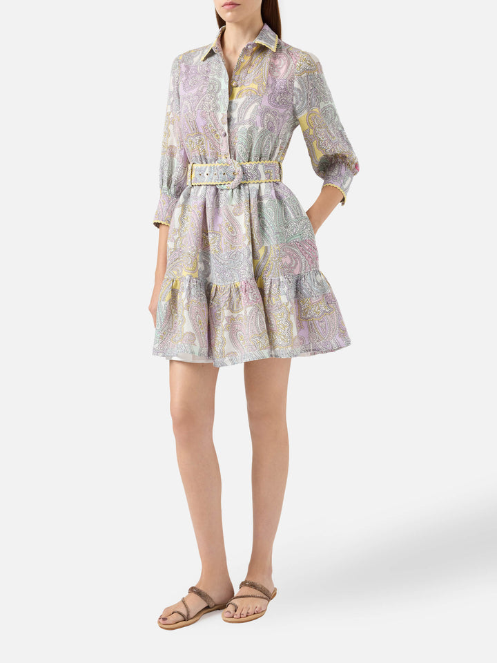 Abito corto Daisi in lino con stampa paisley