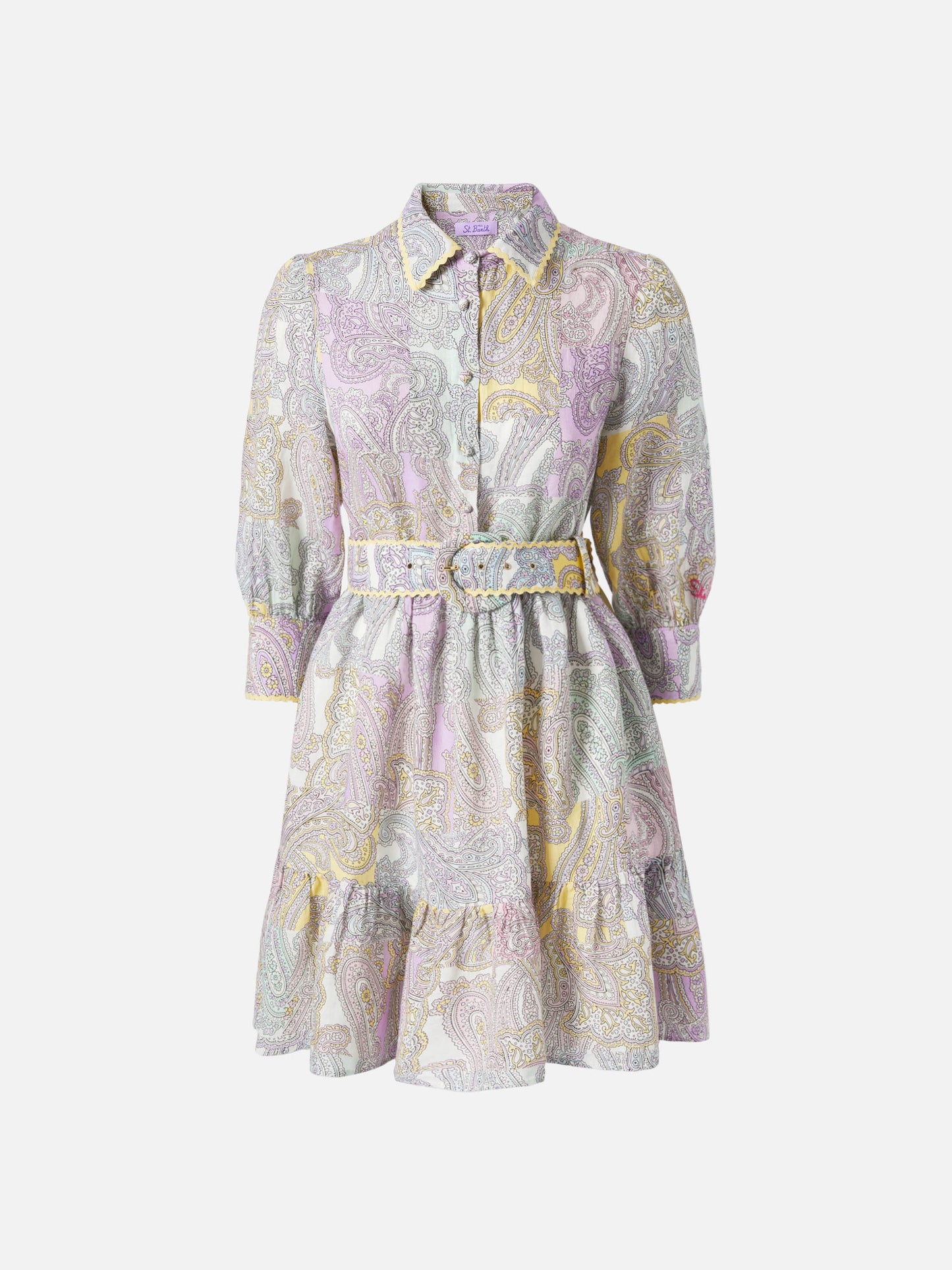 Abito corto Daisi in lino con stampa paisley