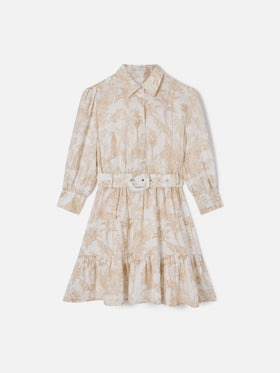 Abito Daisi in lino con stampa toile de jouy in beige