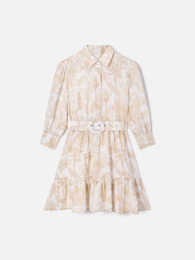 Abito Daisi in lino con stampa toile de jouy in beige
