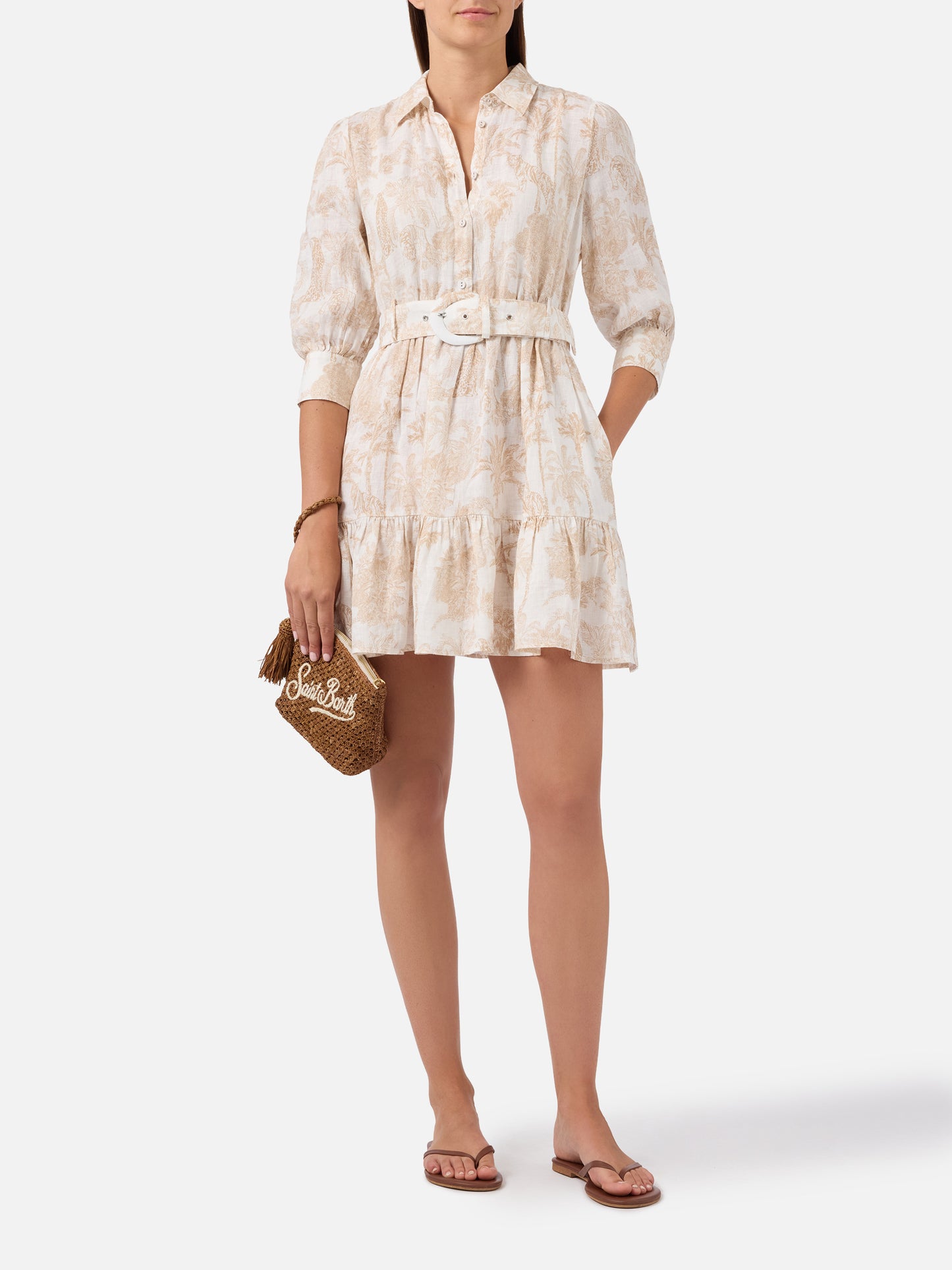 Robe en lin Daisi toile de jouy beige 