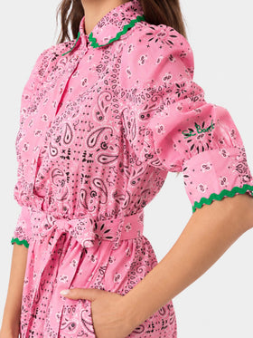 Robe courte en coton à imprimé bandana Daisi avec broderies 