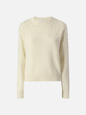 Danya sweater in wool blend with pearl appliqués