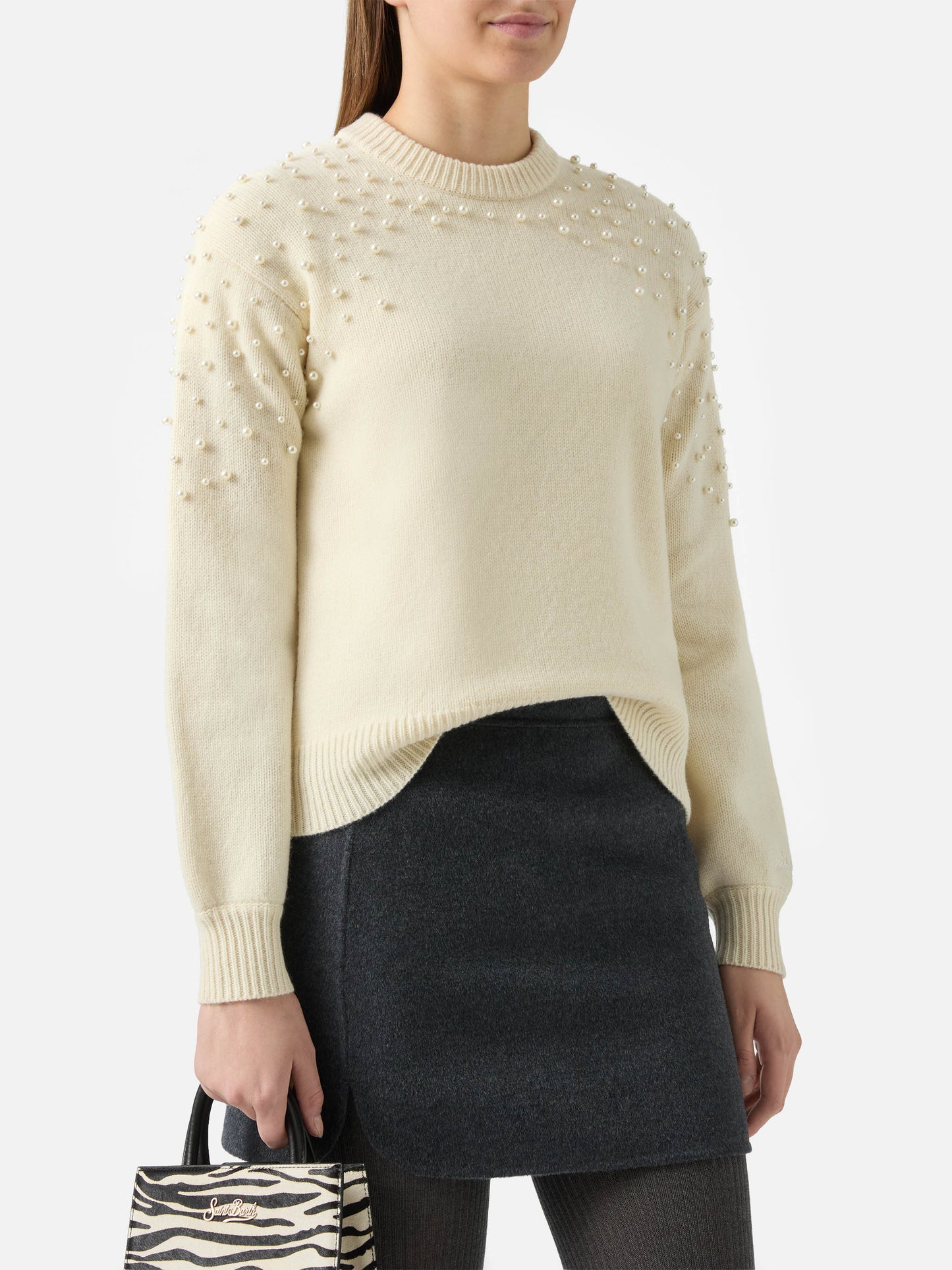 Danya sweater in wool blend with pearl appliqués