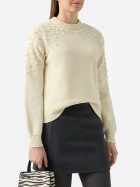 Danya sweater in wool blend with pearl appliqués