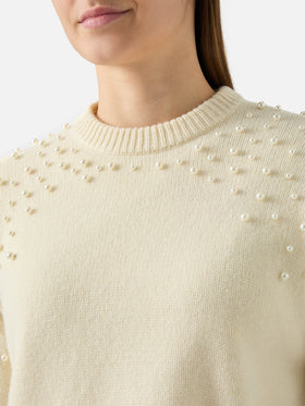 Danya sweater in wool blend with pearl appliqués