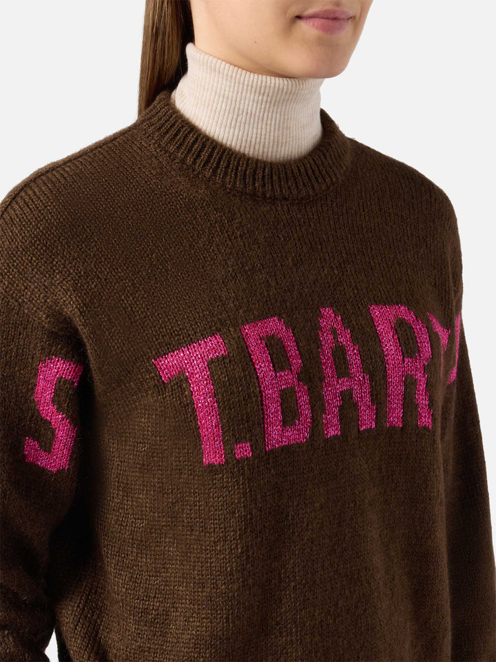 Danya alpaca-blend sweater in brown with St. Barth jacquard