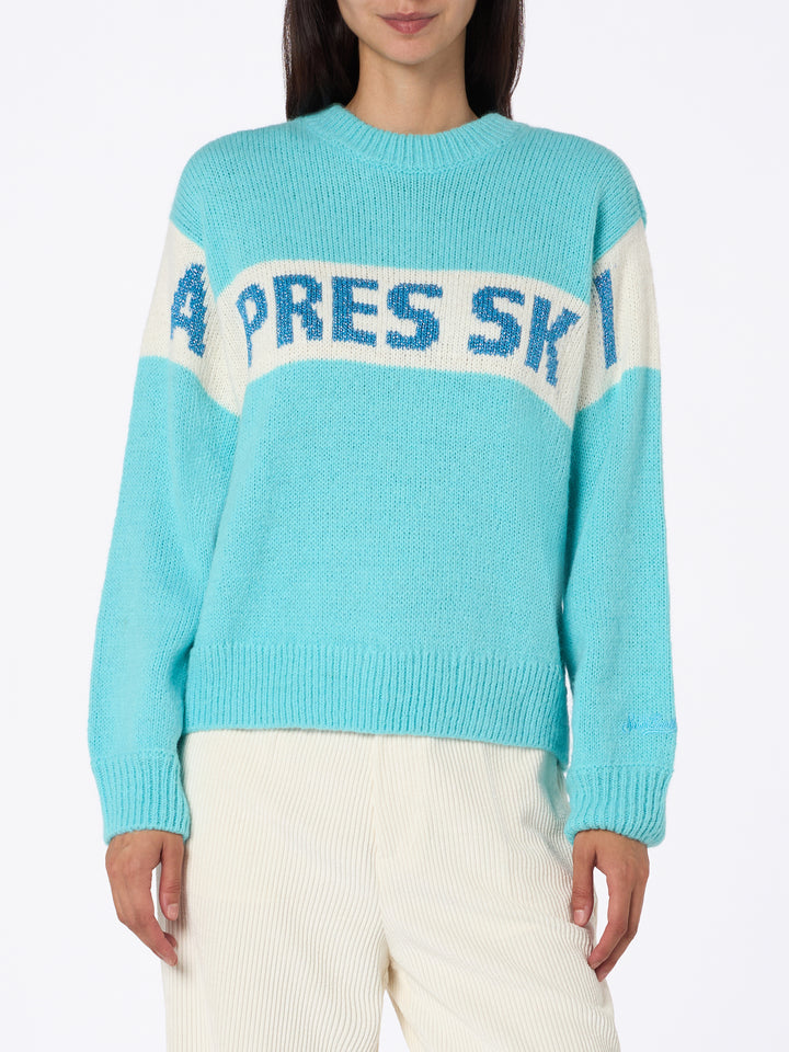 Maglione da donna azzurro Danya con stampa Apres Ski