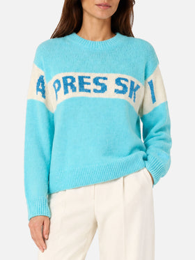 Danya hellblauer Pullover mit Après Ski-Print 