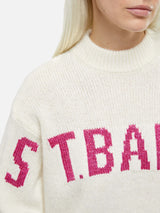 Woman white sweater Danya with St. Barth print