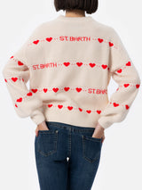 Woman white ribbed sweater Danya with heart print