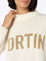 Woman white sweater Danya with Cortina print