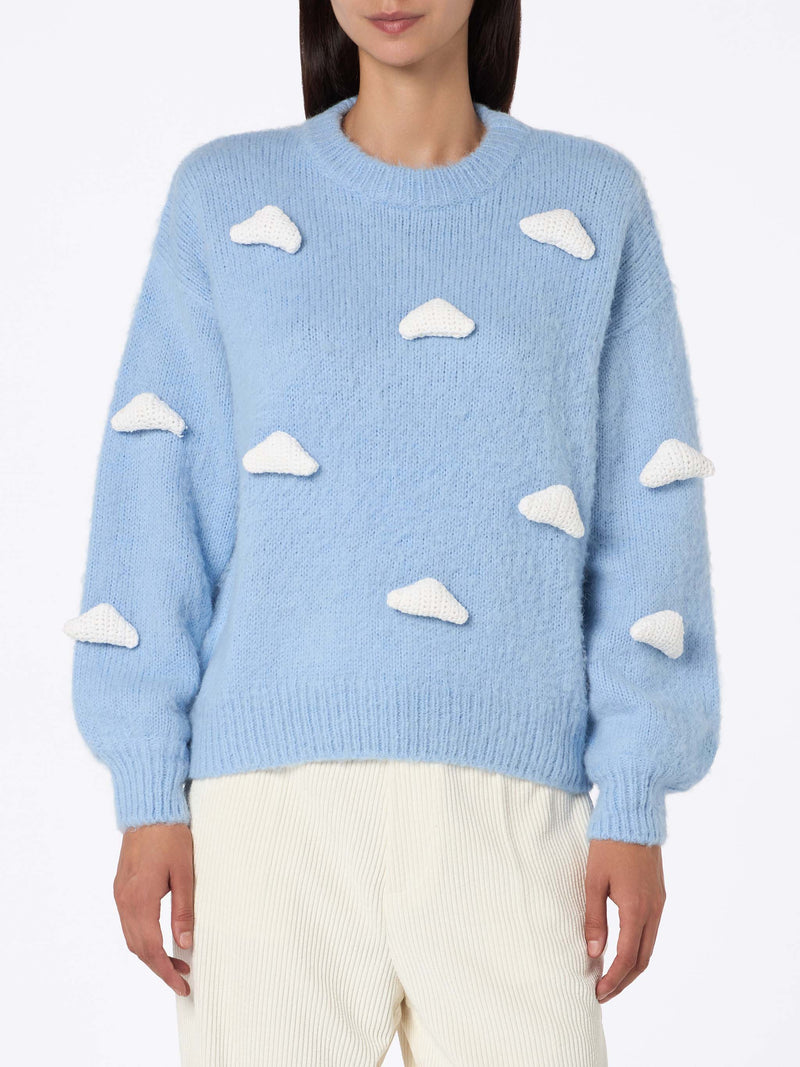 Brushed knit sweater with clouds details