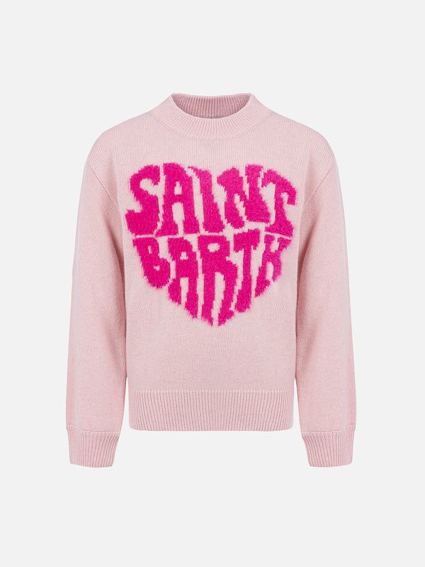 Girl pink crewneck sweater Danya with Saint Barth logo print