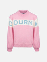 Girl pink crewneck sweater Danya with Courma lurex logo