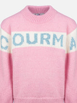 Girl pink crewneck sweater Danya with Courma lurex logo