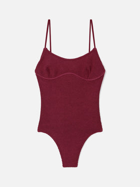 Costume intero Dara in tessuto crinkle bordeaux