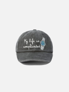Cappello con visiera Davis in denim con ricamo My life is complicated