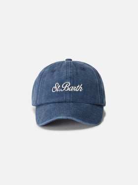 Cappellino Davis con visiera in denim blu con logo ricamato
