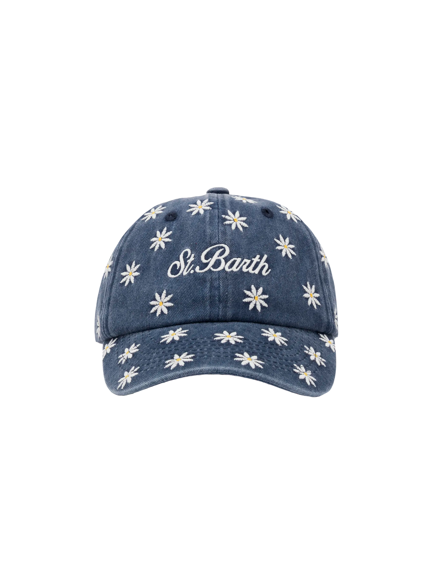 Cappellino Davis  Jr in denim blu con ricamo margherite