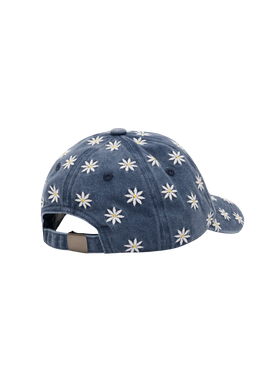 Cappellino Davis  Jr in denim blu con ricamo margherite