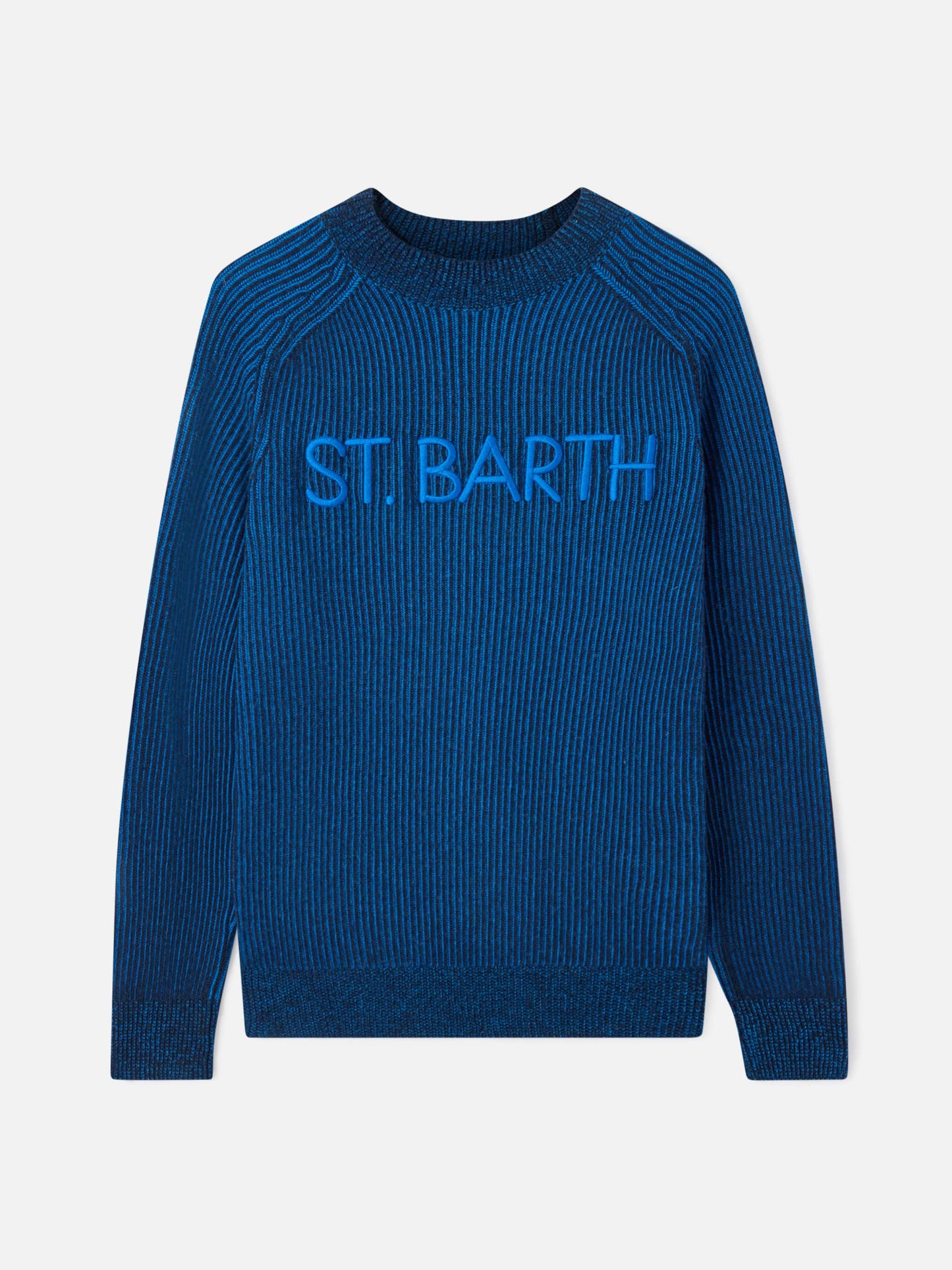 Davos gerippter blauer Pullover mit halbem Rollkragen 