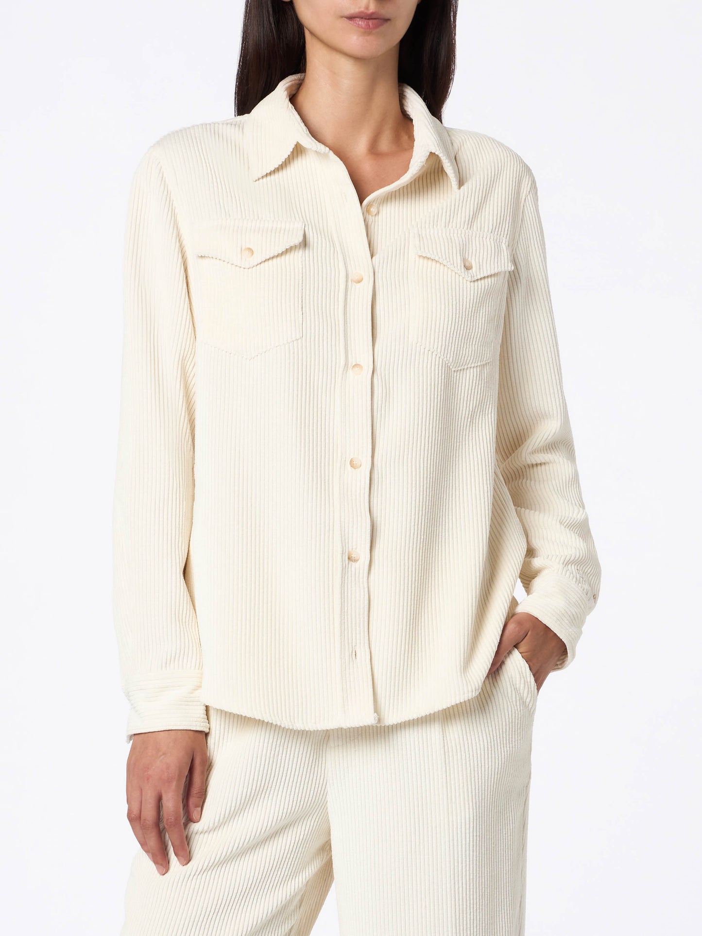 Woman beige corduroy-like shirt Deer - MC2 Saint Barth