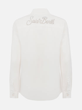 Woman off-white corduroy-like shirt Deer with St. Barth rhinestones logo