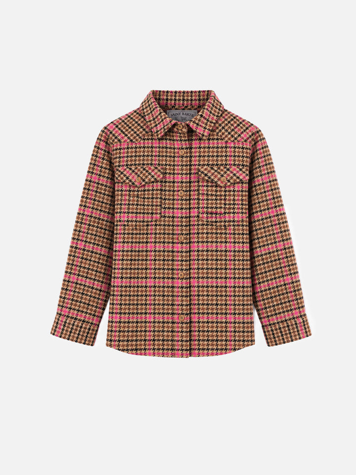 Mädchen-Overshirt mit Pied-de-Poule-Print 