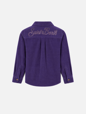 Sovracamicia da  bambina in velluto con stampa strass Saint Barth