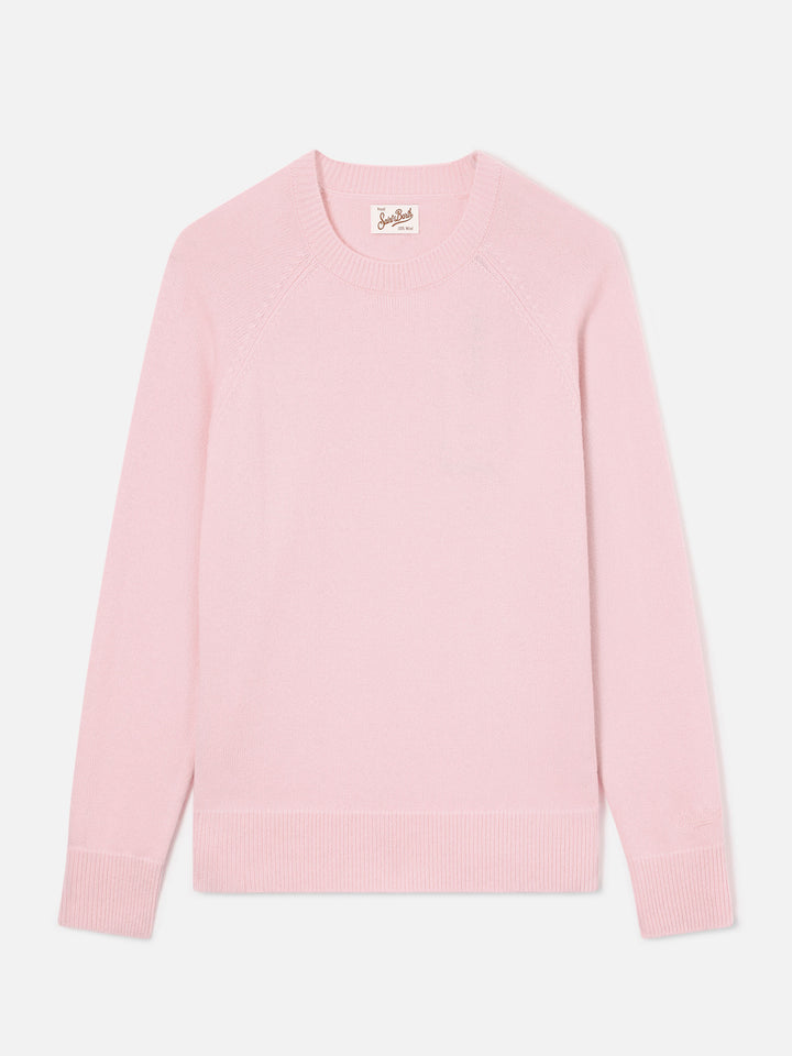 Rosa Delphine Woll-Strickpullover mit Rundhalsausschnitt 
