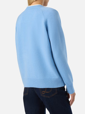 Jersey de punto de cuello redondo de lana Light blue Delphine 