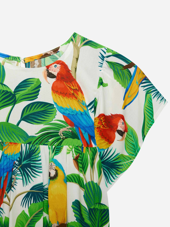 Short sleeves dress Diana with tropical print