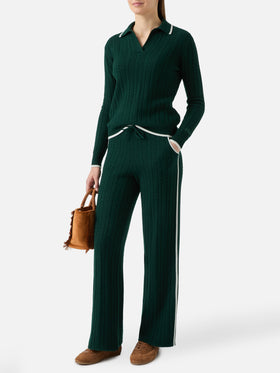 Dinard cable-knit trousers in British green wool with St. Barth embroidery