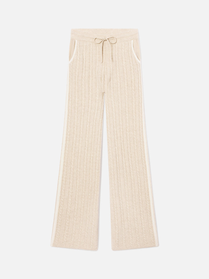 Pantaloni Dinard beige in lana con profili a contrasto