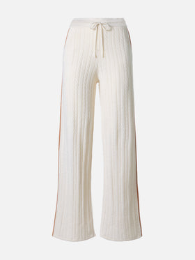 Dinard cable-knit trousers in white wool with St. Barth embroidery
