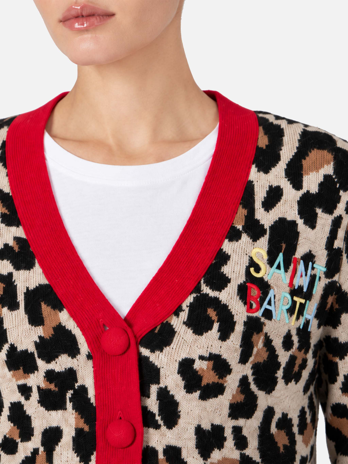 Damen-Cropped-Cardigan mit Saint Barth-Stickerei 