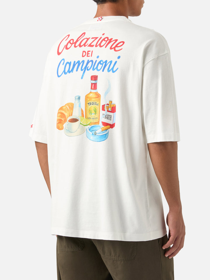 White Delmar oversize cotton t-shirt with back Colazione Dei Campioni print